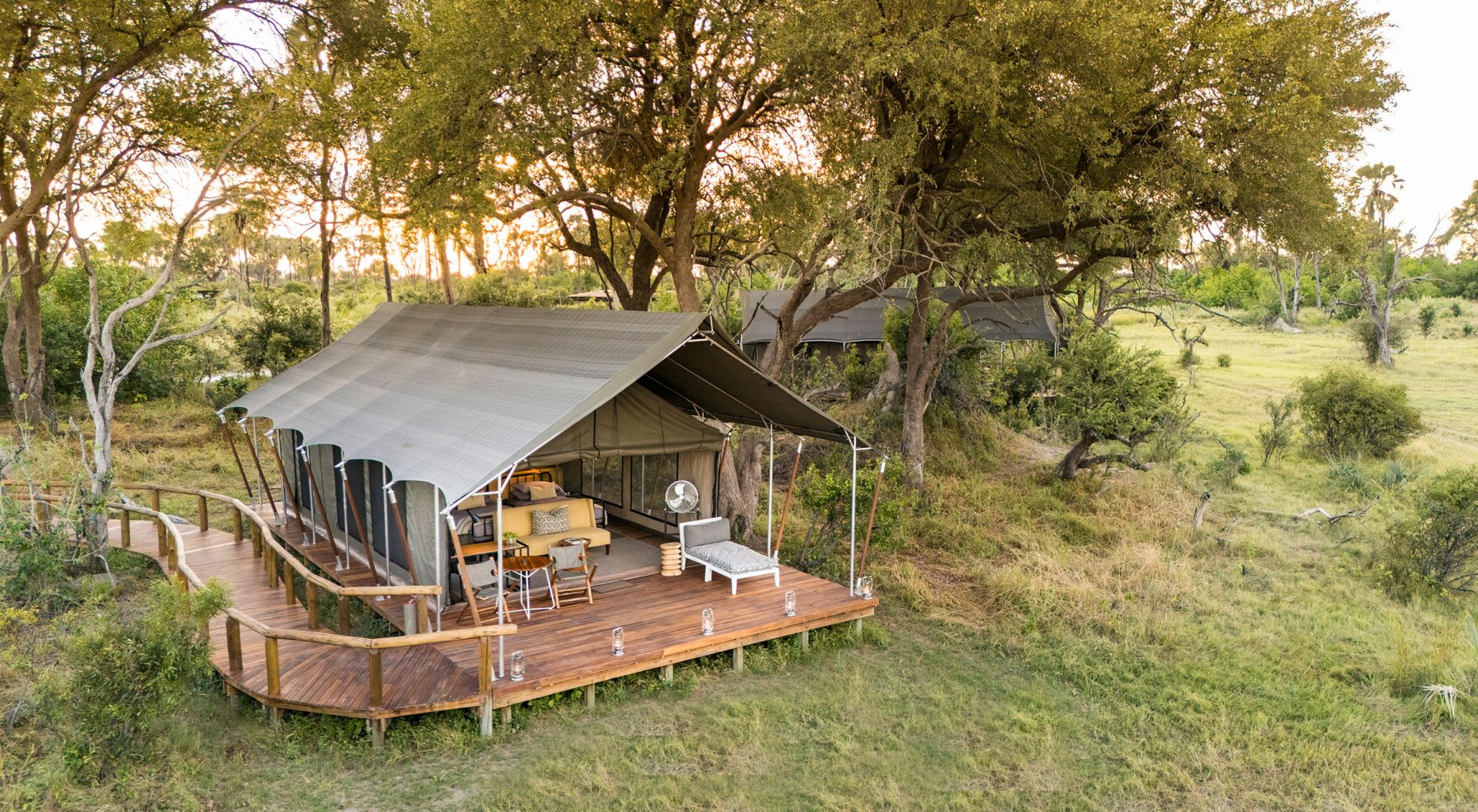 Machaba safaris botswana gomoti camp tent aerial